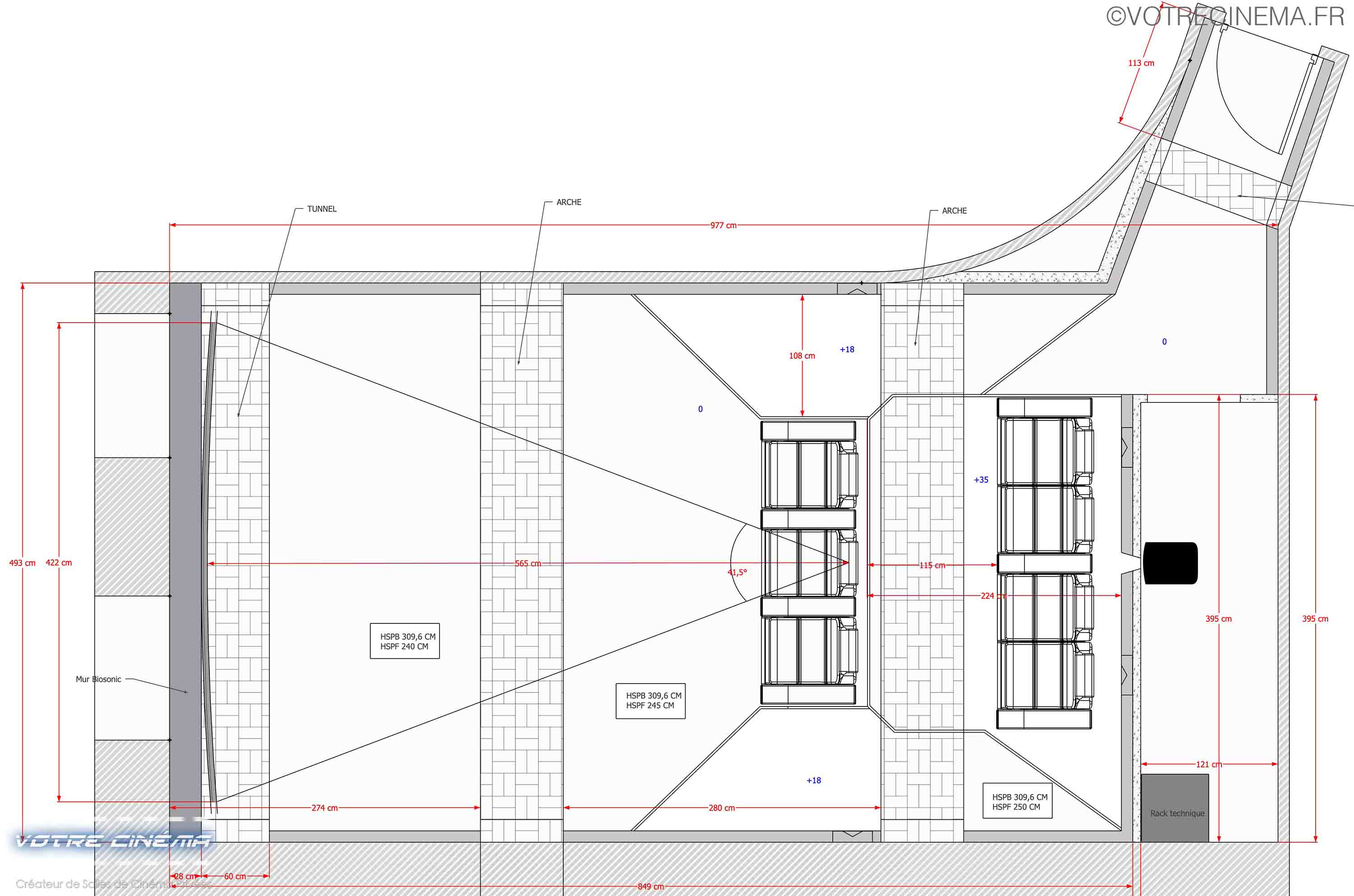Plan salle de cinéma à domicile 52m²