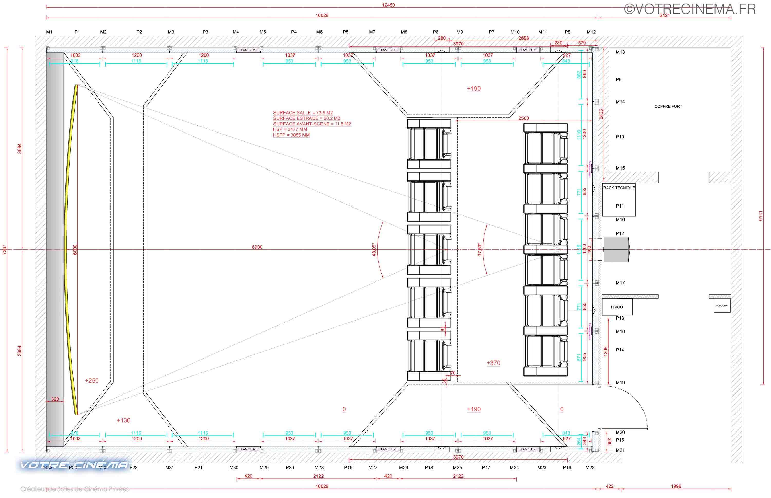 Plan salle de cinéma à domicile 75m²