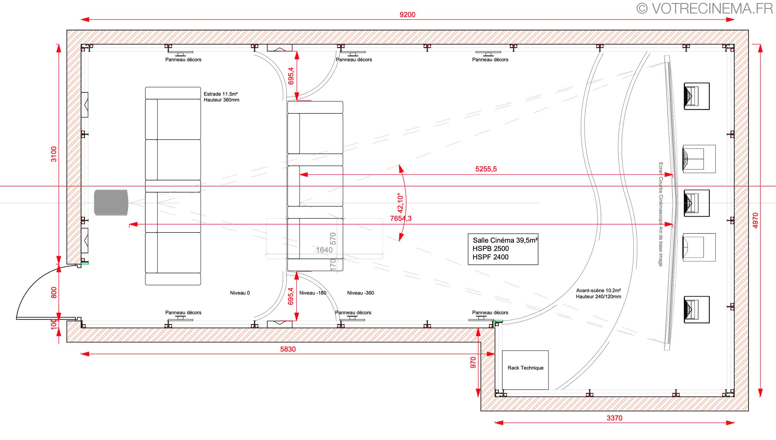 plan salle cinéma privé 40m²