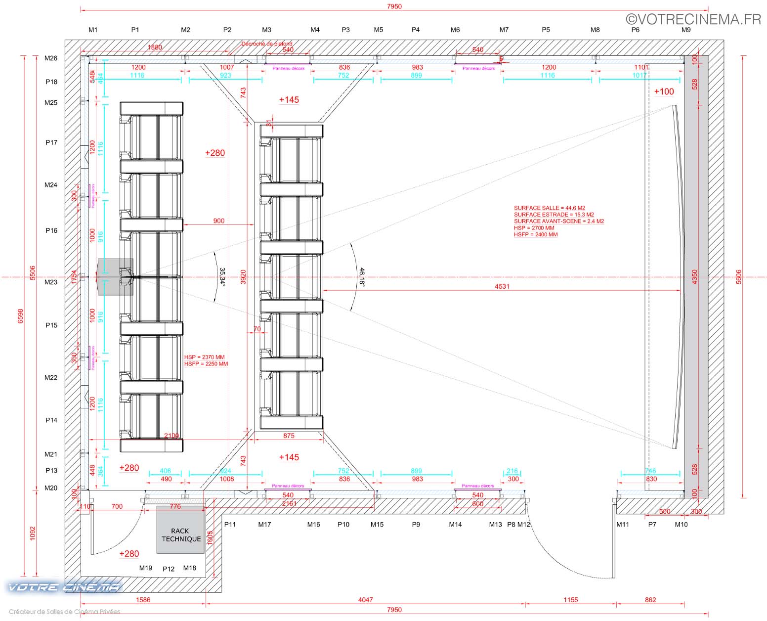 Plan salle de cinéma à domicile 45m²